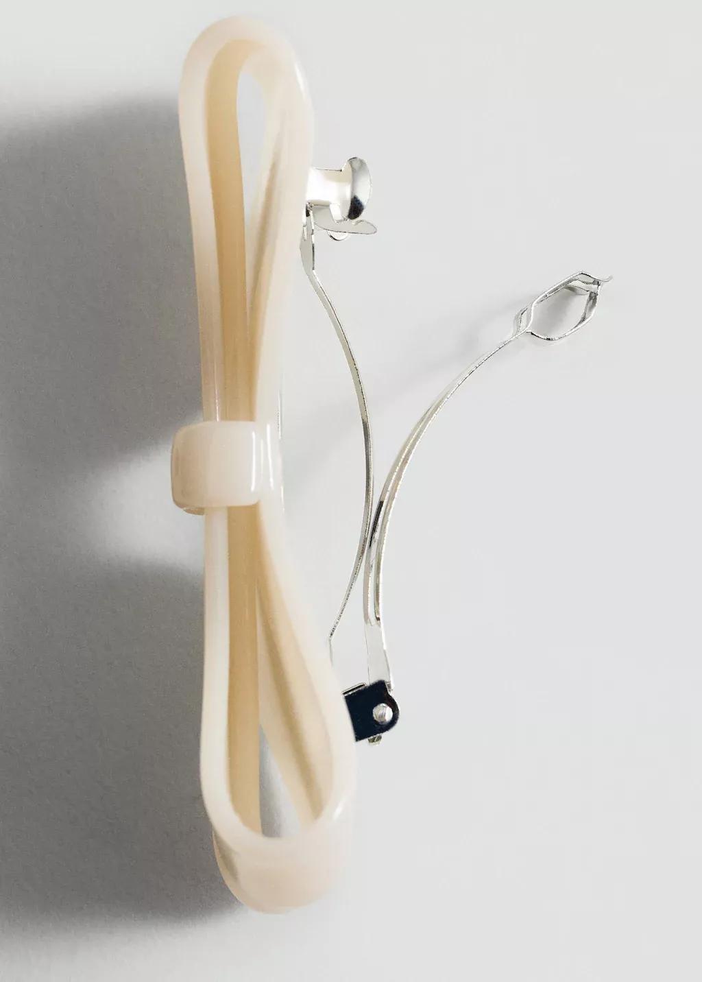 White Bow Hairclip, Natural White, large image number 0