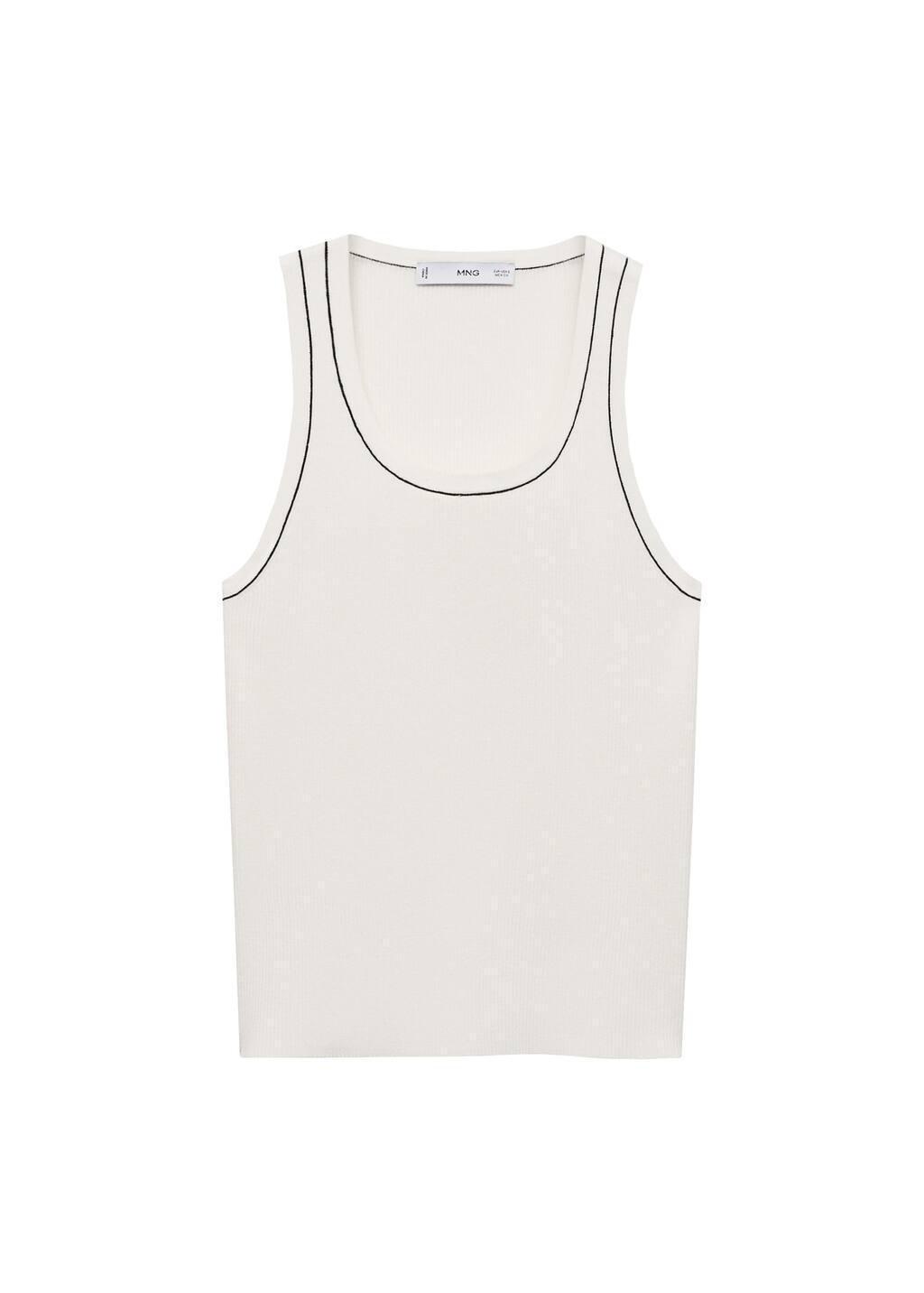 Beige Ribbed Top With Contrasting Trim, , large image number 3