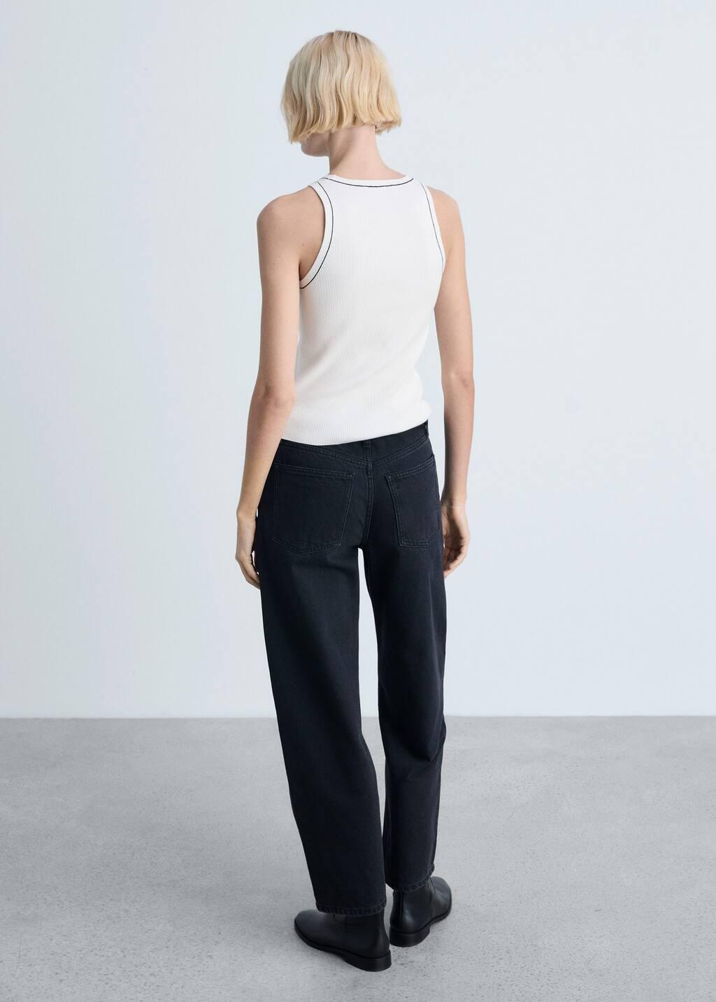 Beige Ribbed Top With Contrasting Trim, , large image number 5
