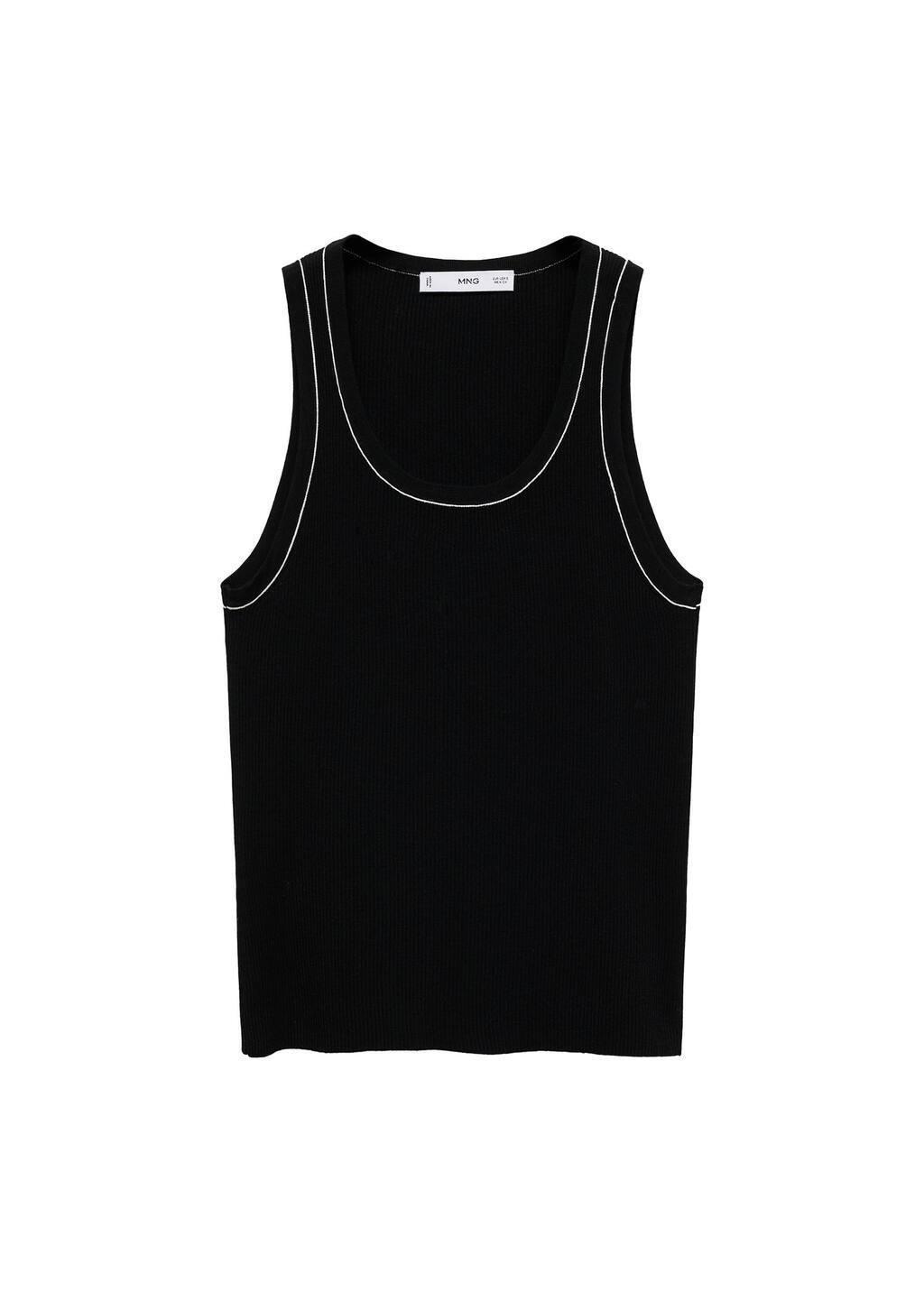Black Ribbed Top With Contrasting Trim, , large image number 3