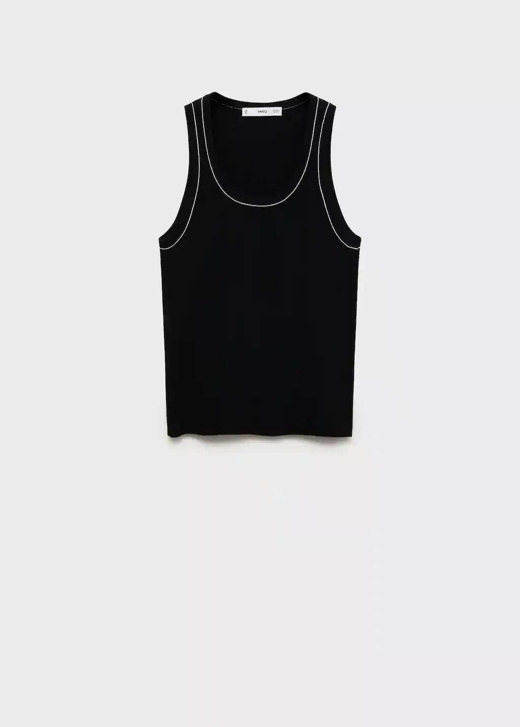 Black Ribbed Top With Contrasting Trim, , large image number 5