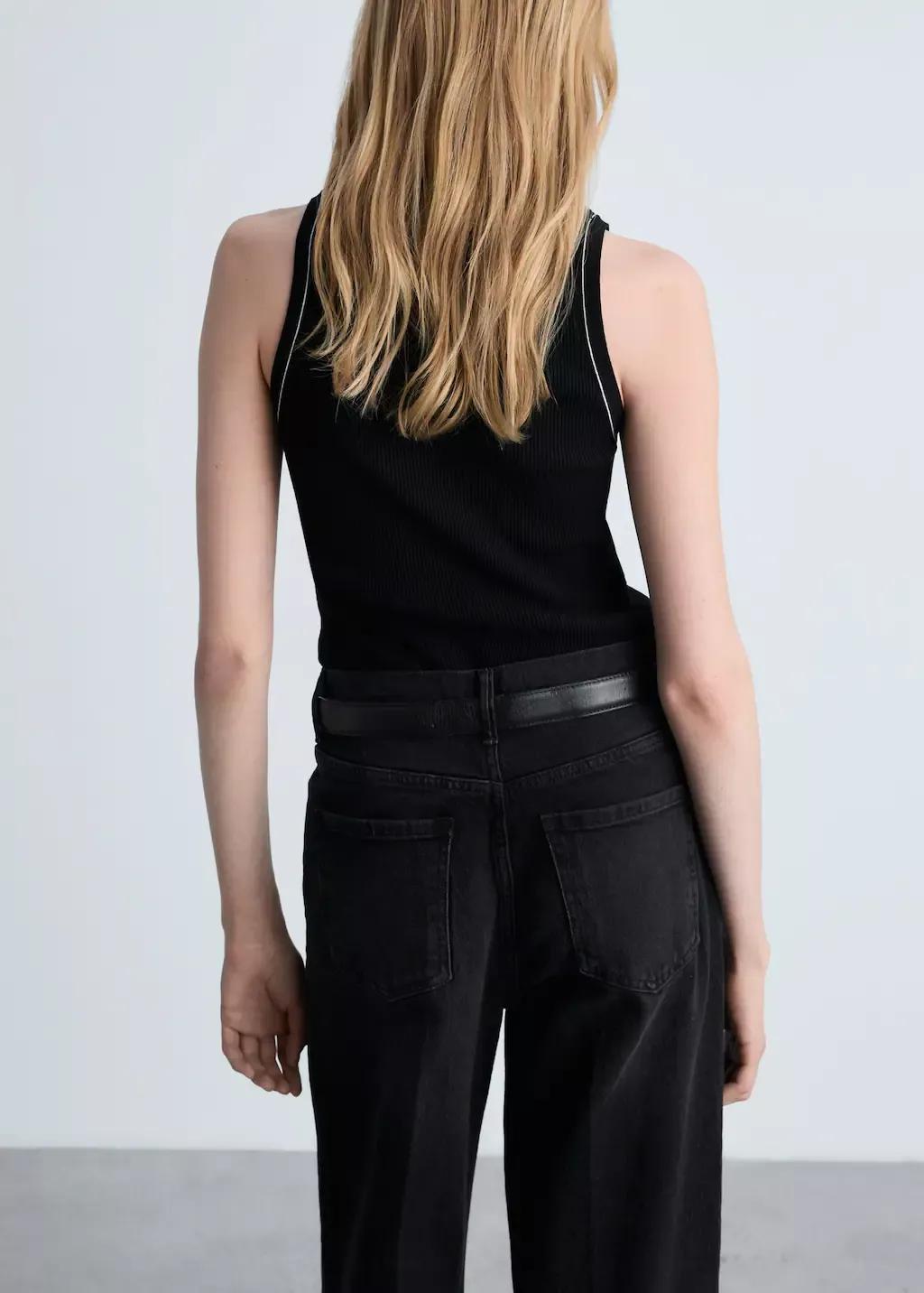 Black Ribbed Top With Contrasting Trim, , large image number 6
