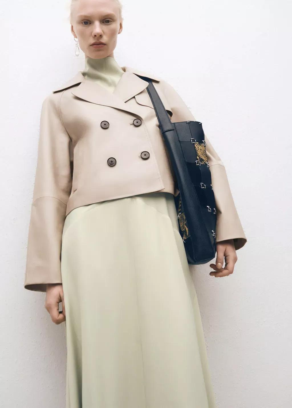 White Cropped Leather Trench Coat, , large image number 0