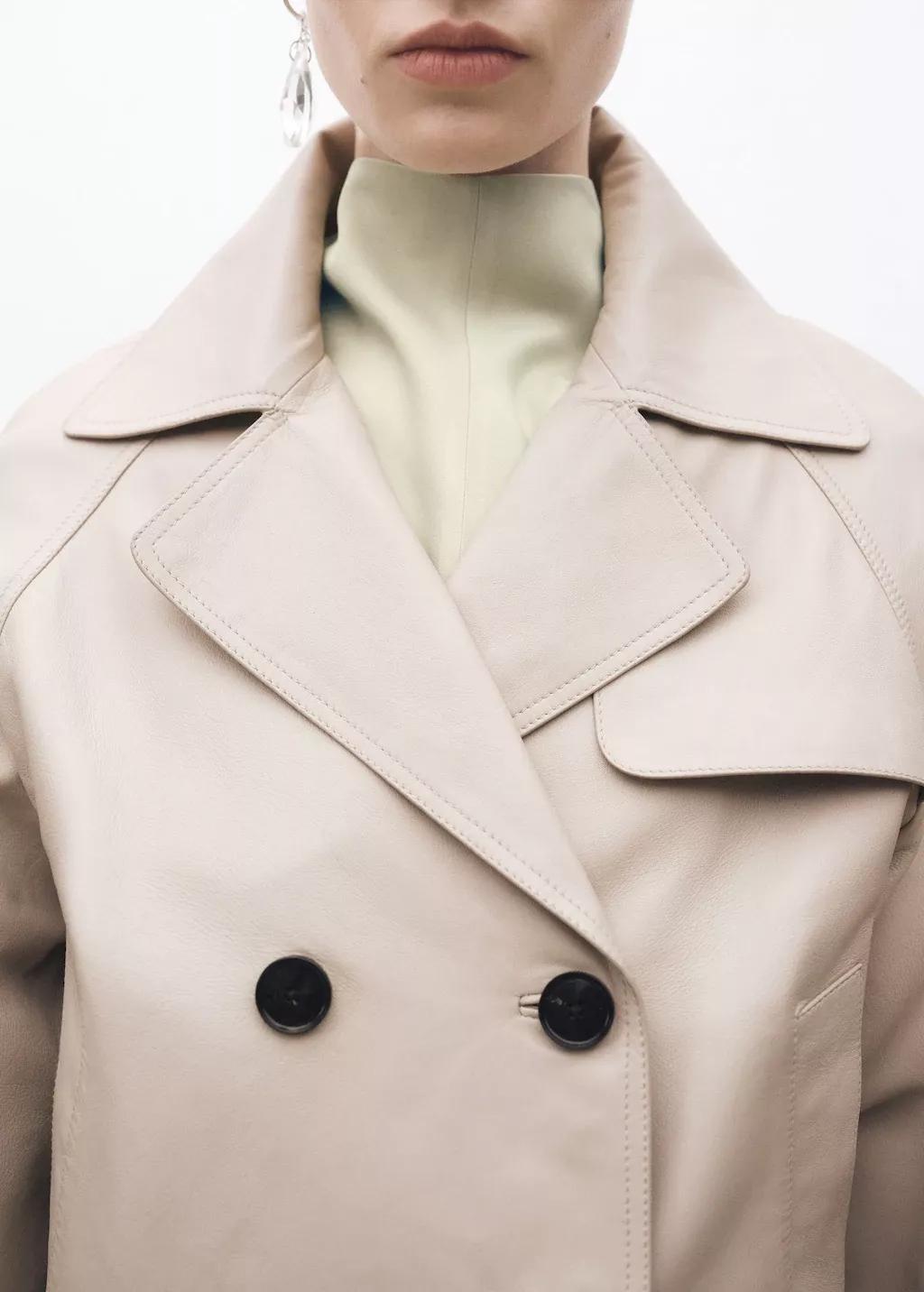 White Cropped Leather Trench Coat, , large image number 1