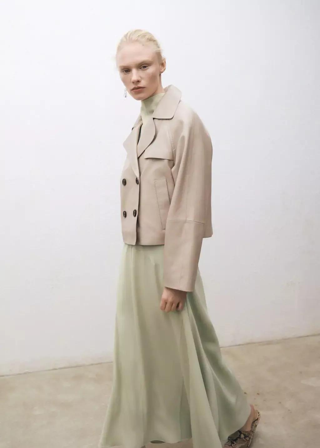 White Cropped Leather Trench Coat, , large image number 2