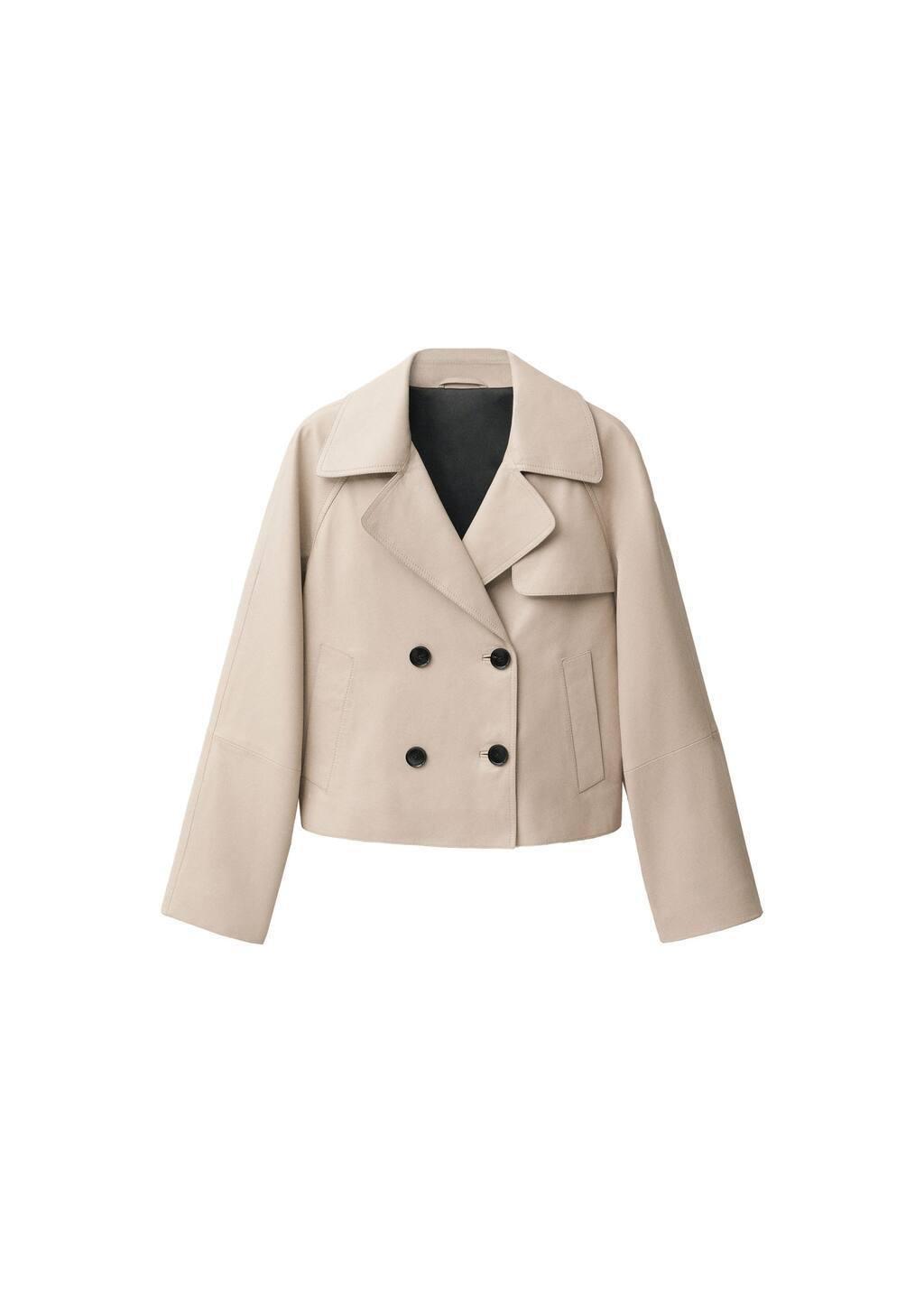 White Cropped Leather Trench Coat, , large image number 3