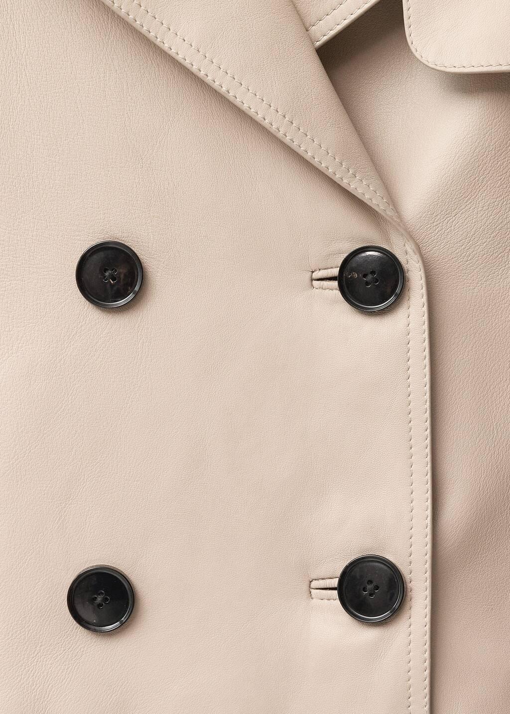 White Cropped Leather Trench Coat, , large image number 4