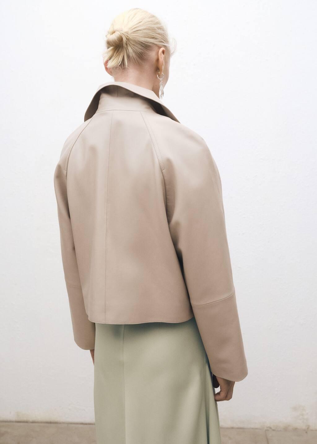 White Cropped Leather Trench Coat, , large image number 5