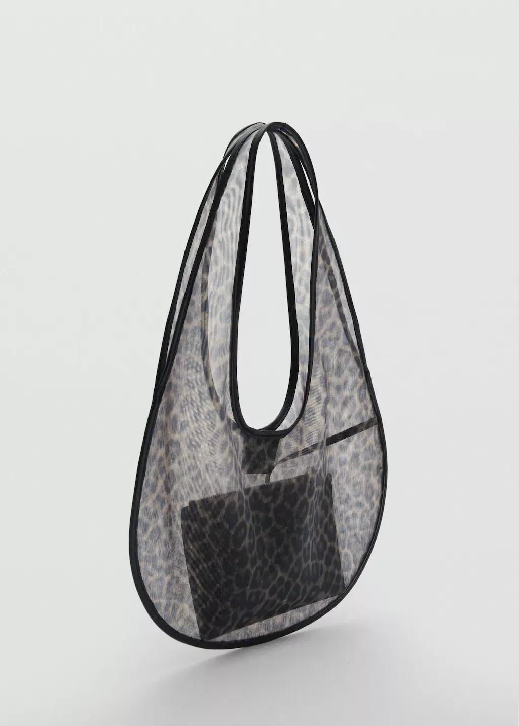 Black Semi-Sheer Leopard-Print Handbag, 0201_99, large image number 0