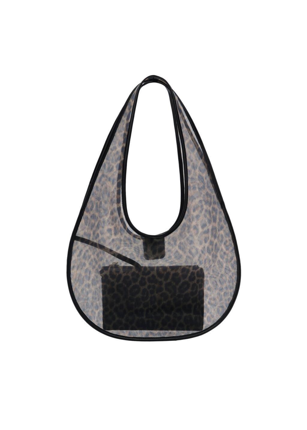 Black Semi-Sheer Leopard-Print Handbag, 0201_99, large image number 3