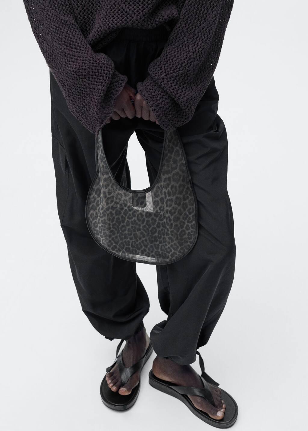 Black Semi-Sheer Leopard-Print Handbag, 0201_99, large image number 4
