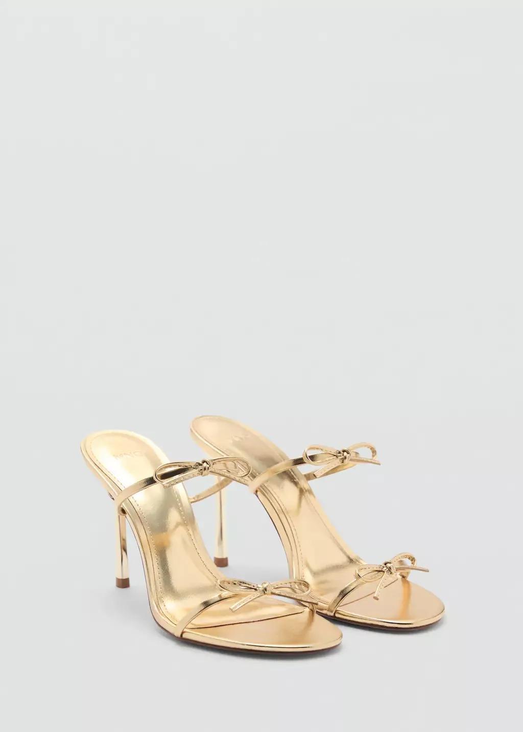 Gold Strappy Heeled Sandal With Bow Detail, , large image number 0