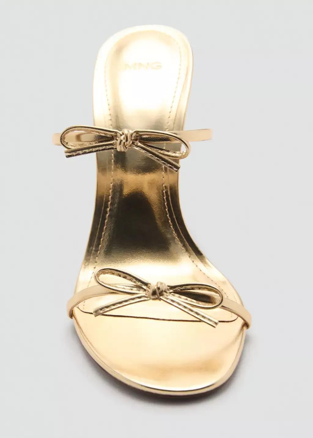 Gold Strappy Heeled Sandal With Bow Detail, , large image number 1
