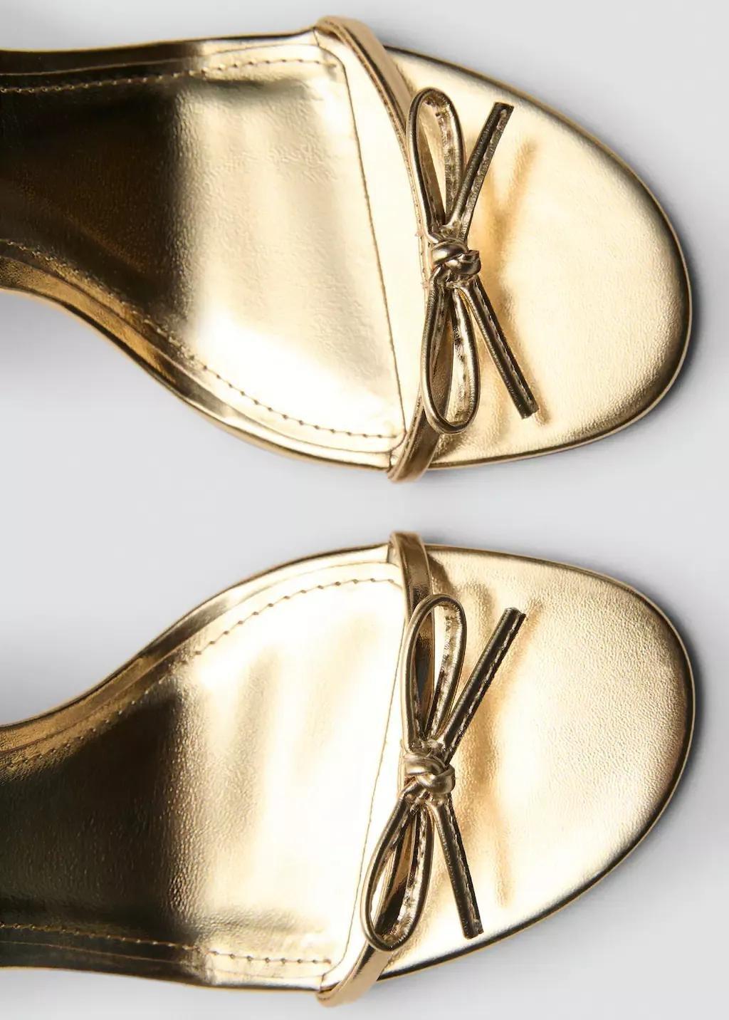 Gold Strappy Heeled Sandal With Bow Detail, , large image number 4