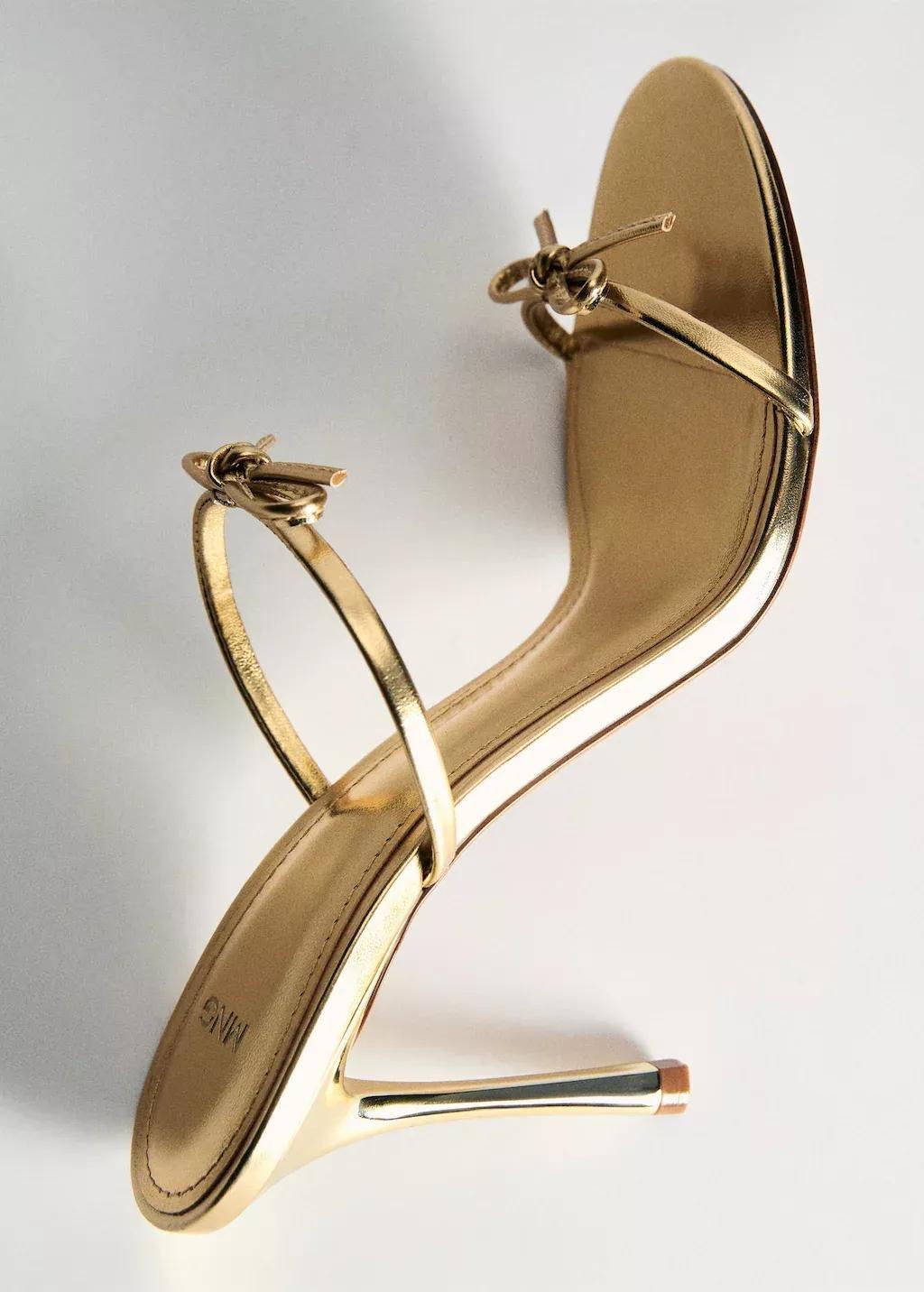 Gold Strappy Heeled Sandal With Bow Detail, , large image number 5