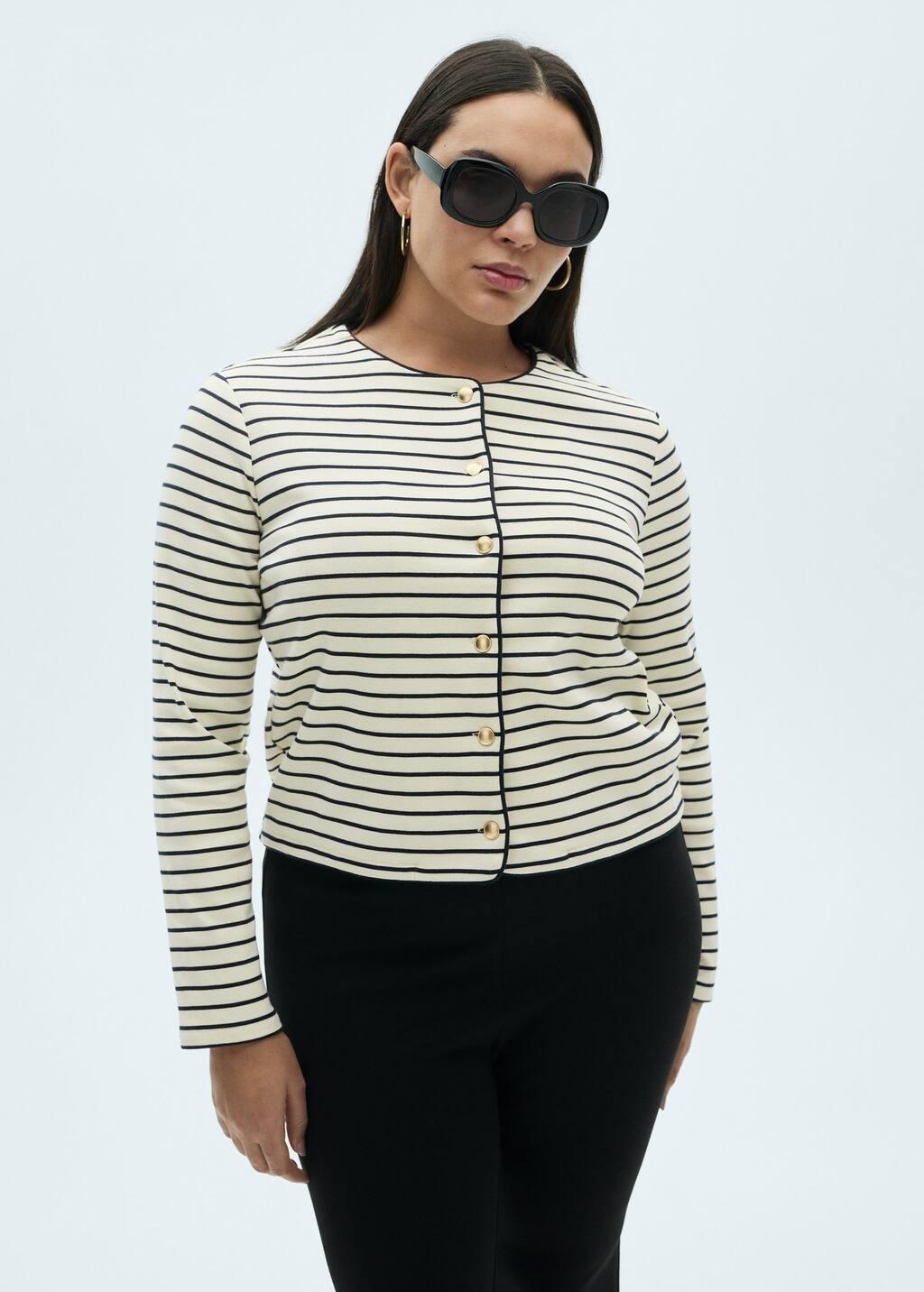 Beige Stripped Knit Cardigan, , large image number 3