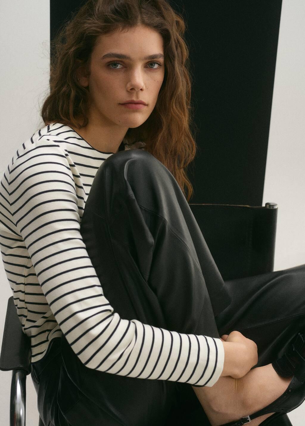 Beige Stripped Knit Cardigan, , large image number 4