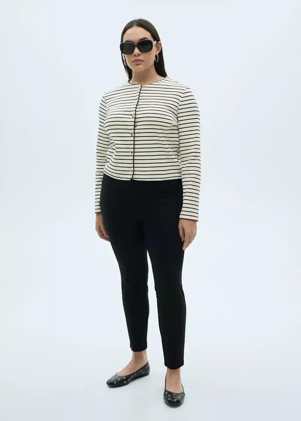 Beige Stripped Knit Cardigan, , large image number 5