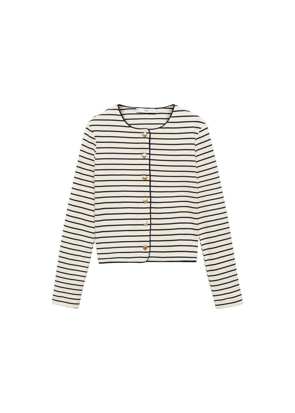 Beige Stripped Knit Cardigan, , large image number 6