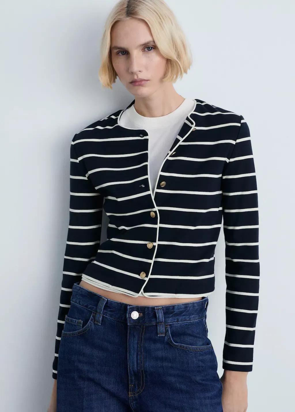 Navy Stripped Knit Cardigan, , large image number 0