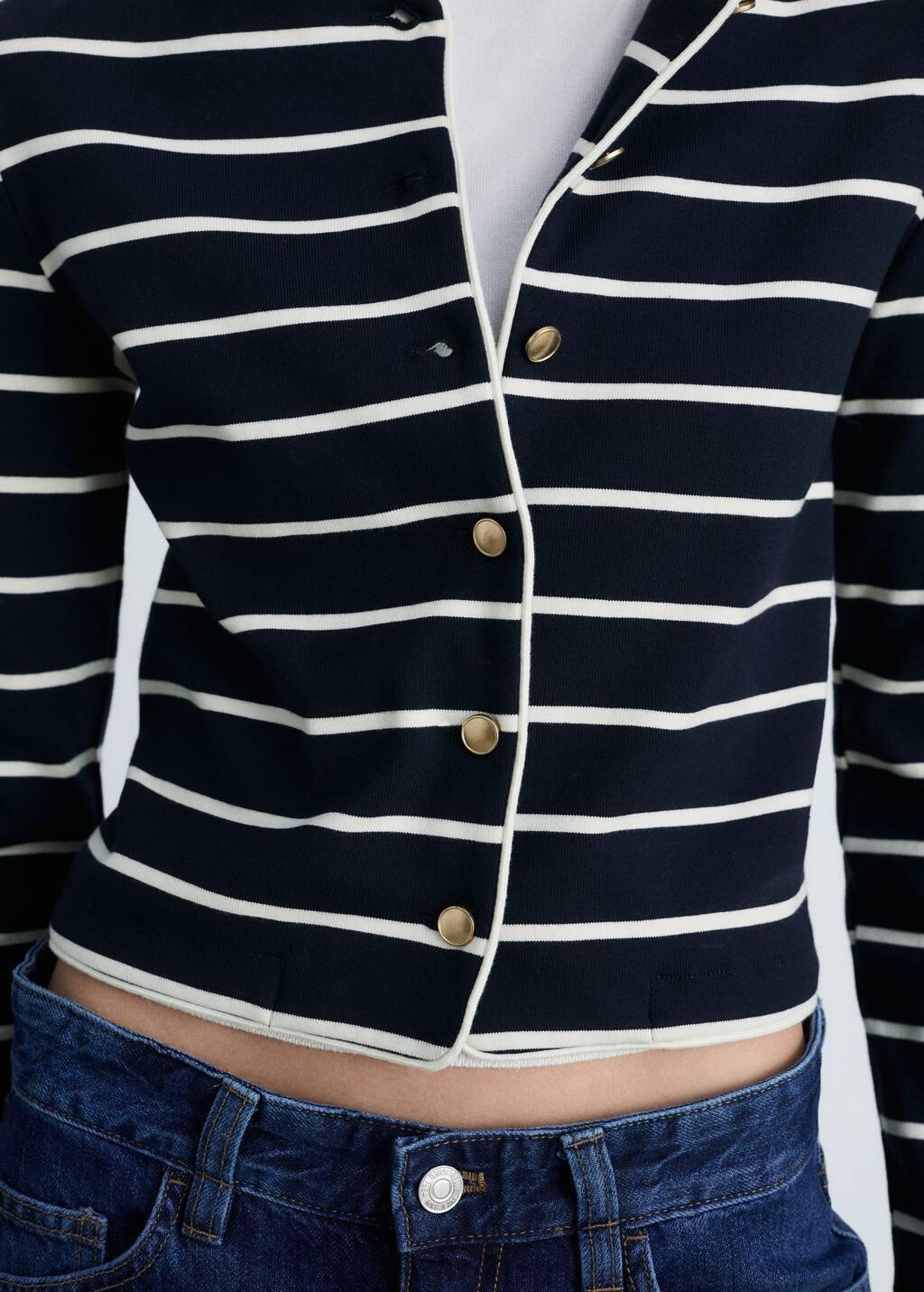 Navy Stripped Knit Cardigan, , large image number 1