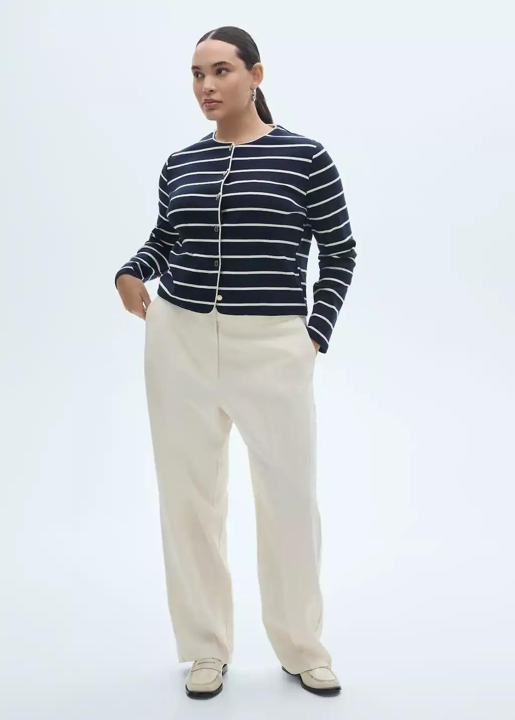 Navy Stripped Knit Cardigan, , large image number 2