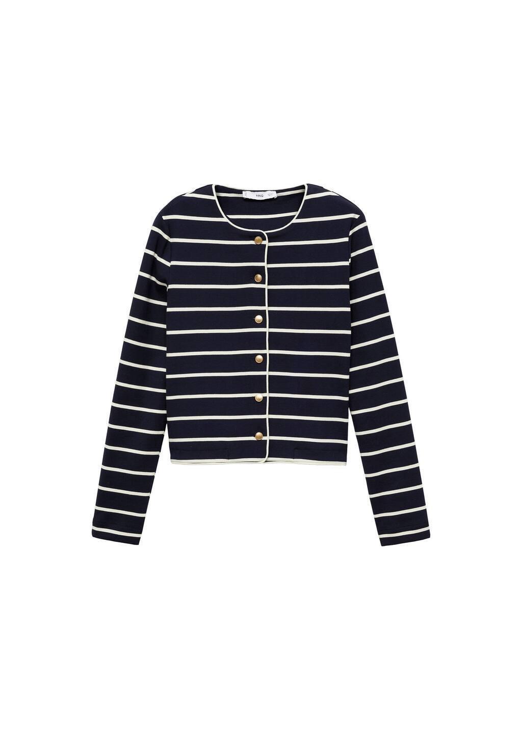 Navy Stripped Knit Cardigan, , large image number 3