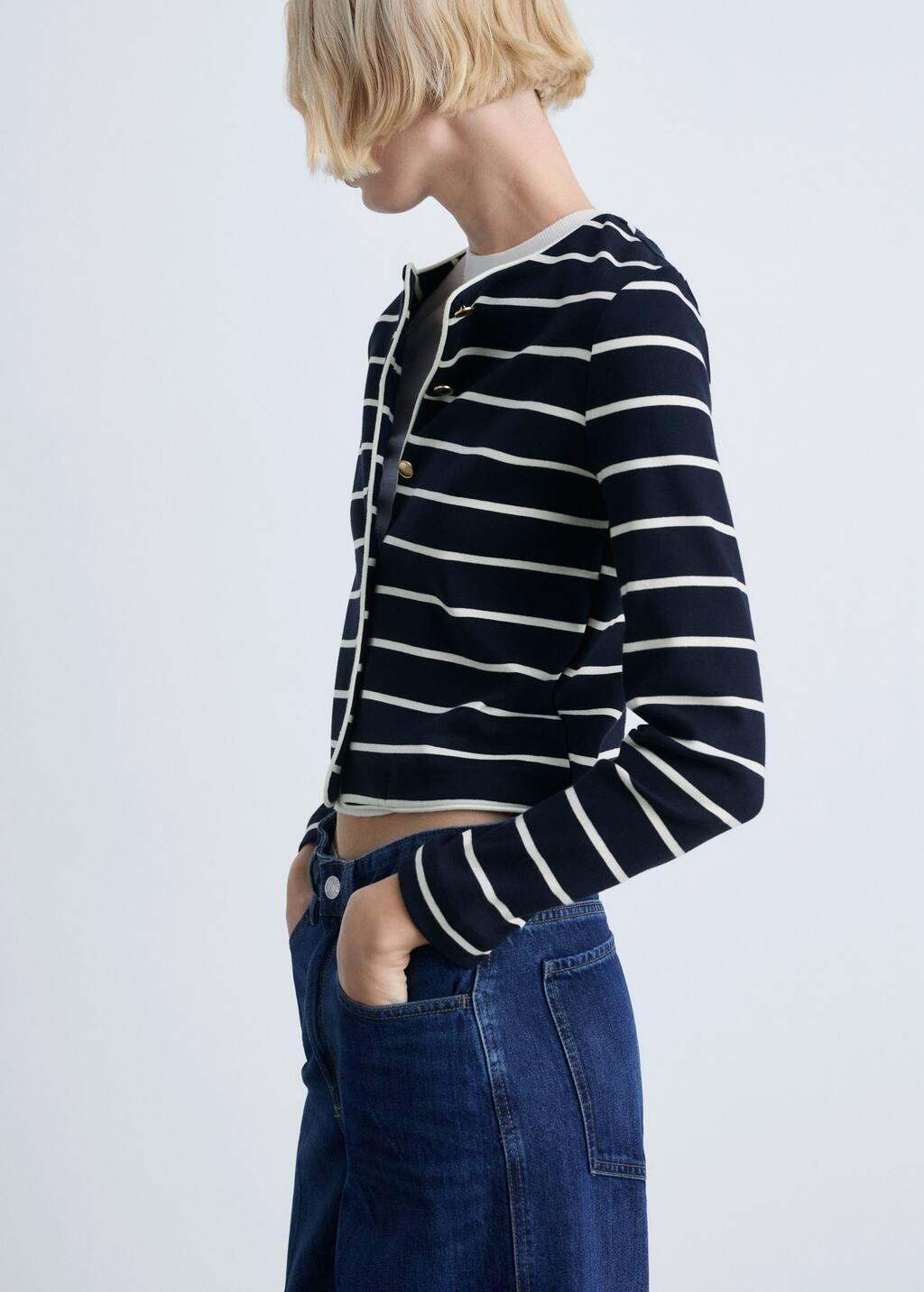 Navy Stripped Knit Cardigan, , large image number 6