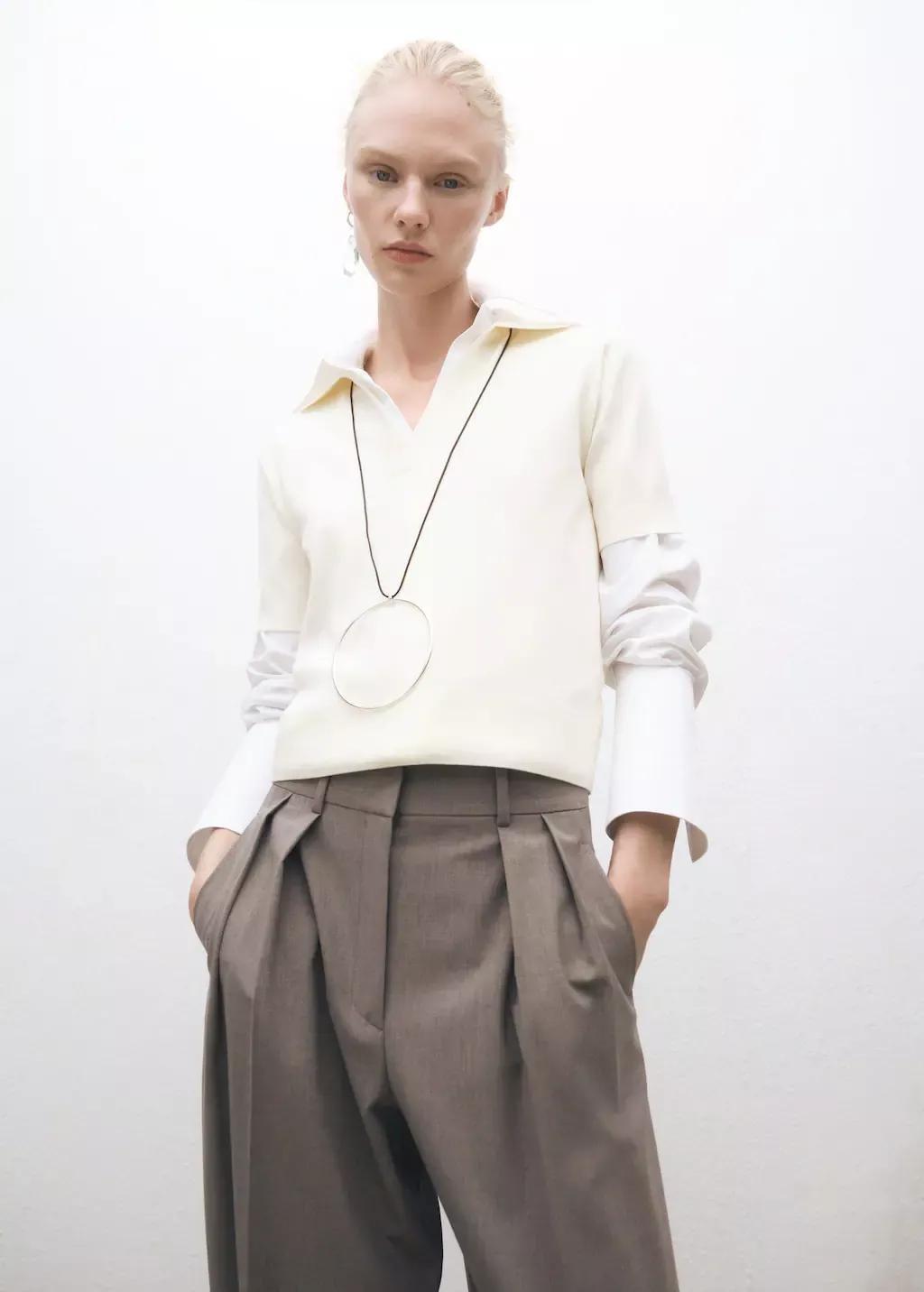 Beige Wool-Blend Polo-Neck Sweater, , large image number 0
