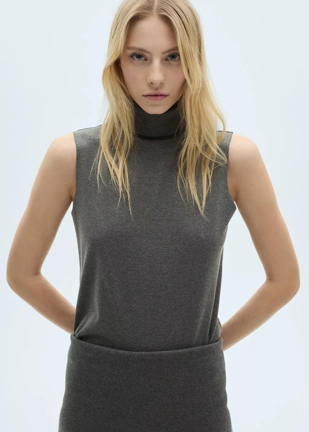 Grey Ribbed Knit Cropped Top, , large image number 0