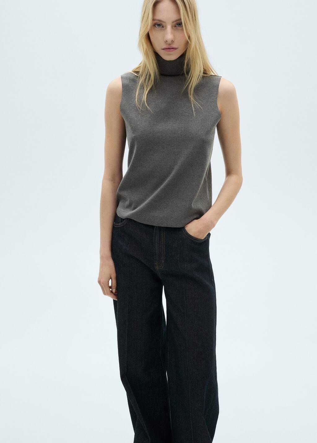 Grey Ribbed Knit Cropped Top, , large image number 2