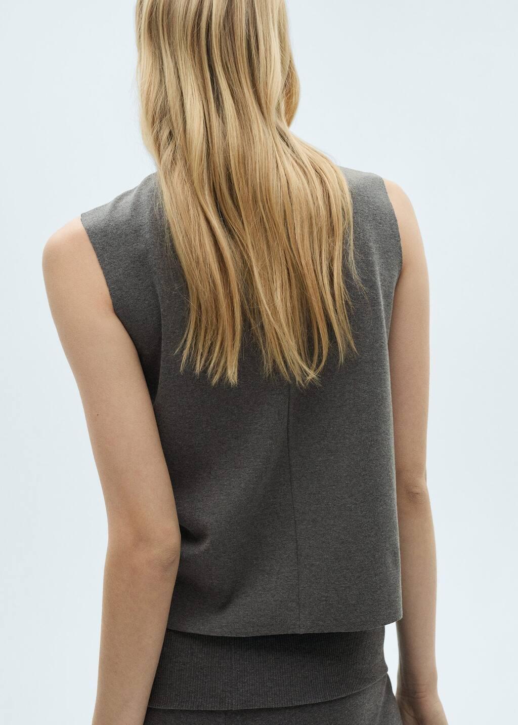 Grey Ribbed Knit Cropped Top, , large image number 5