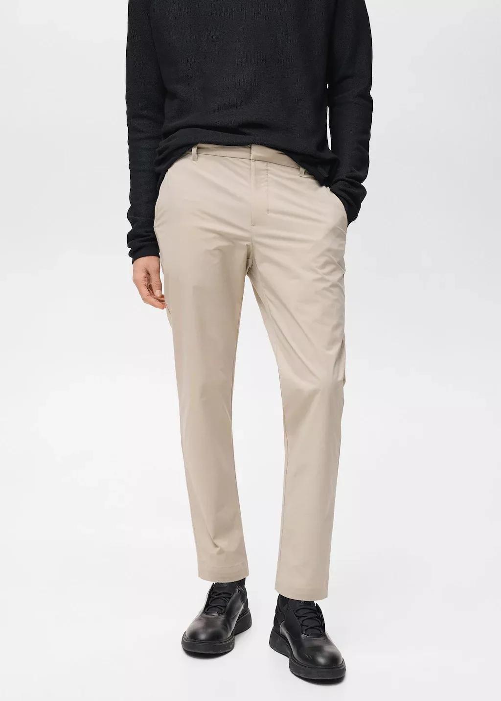 Brown Lt Pastel Stretch Fabric Slim-Fit Trousers With Drawstring, , large image number 0
