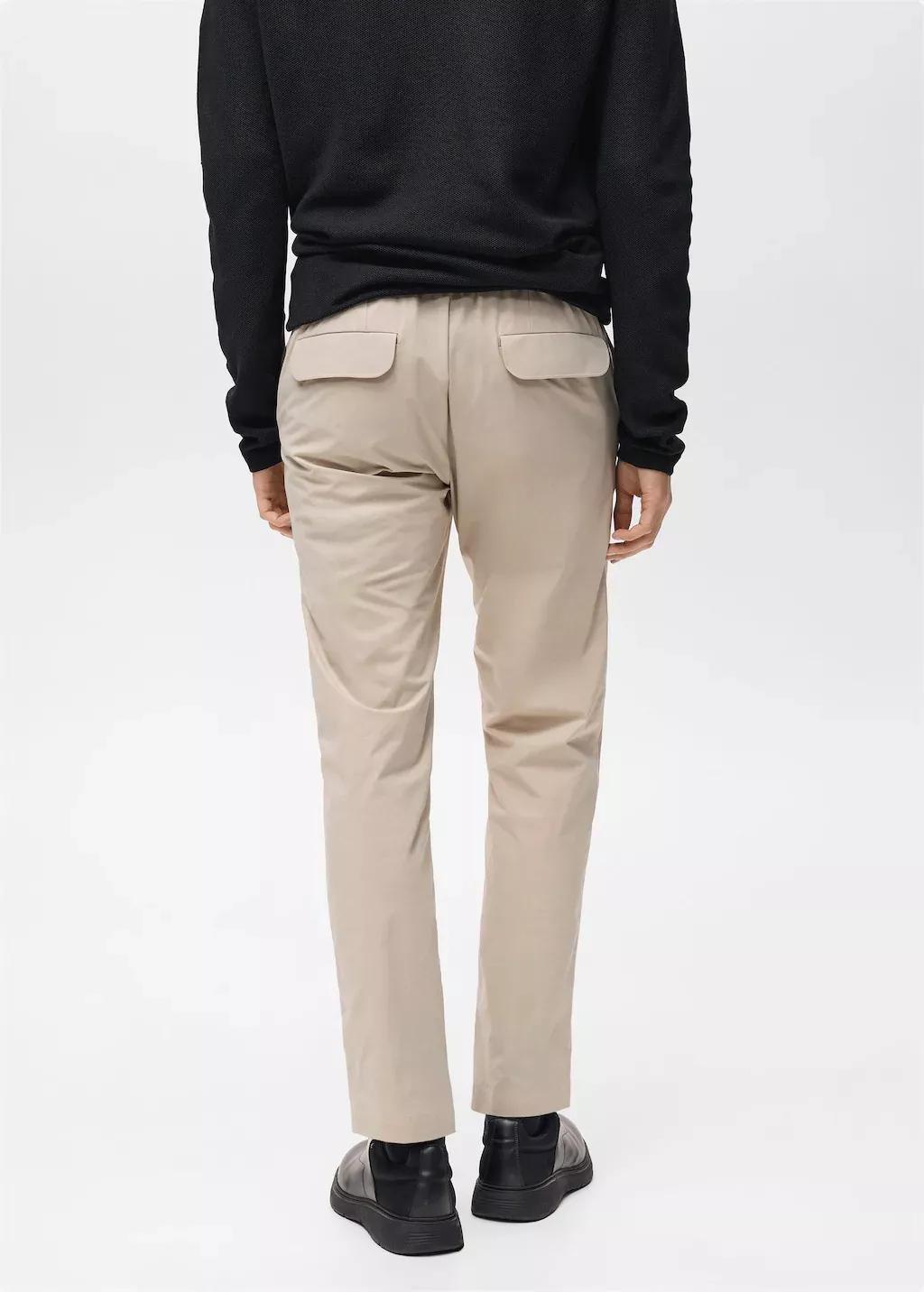 Brown Lt Pastel Stretch Fabric Slim-Fit Trousers With Drawstring, , large image number 6