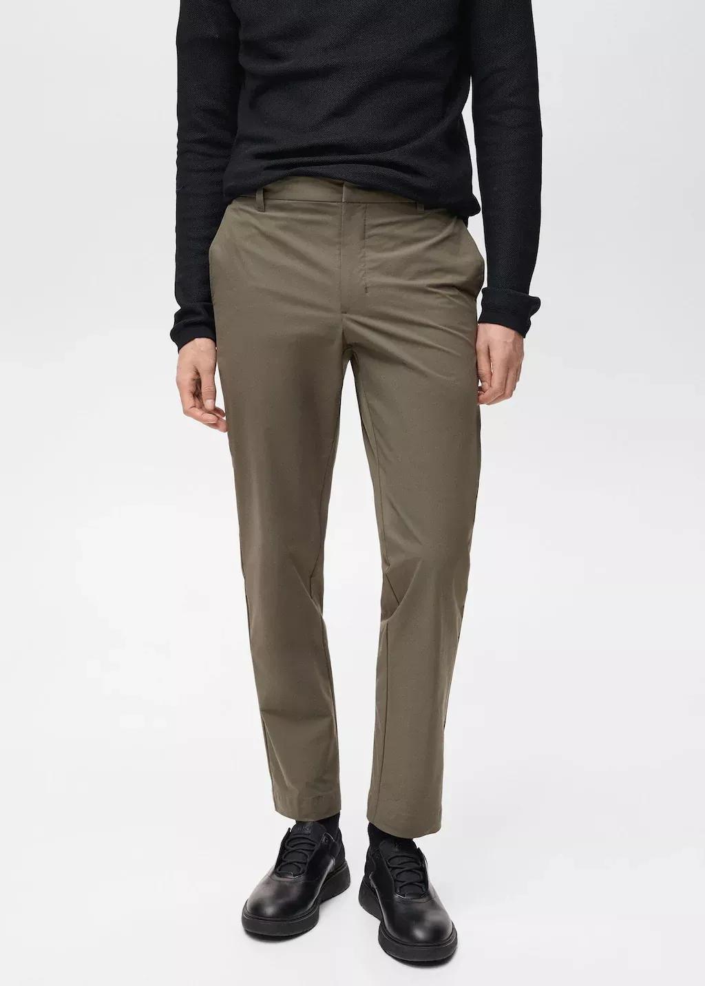 Green Stretch Fabric Slim-Fit Trousers With Drawstring, , large image number 0