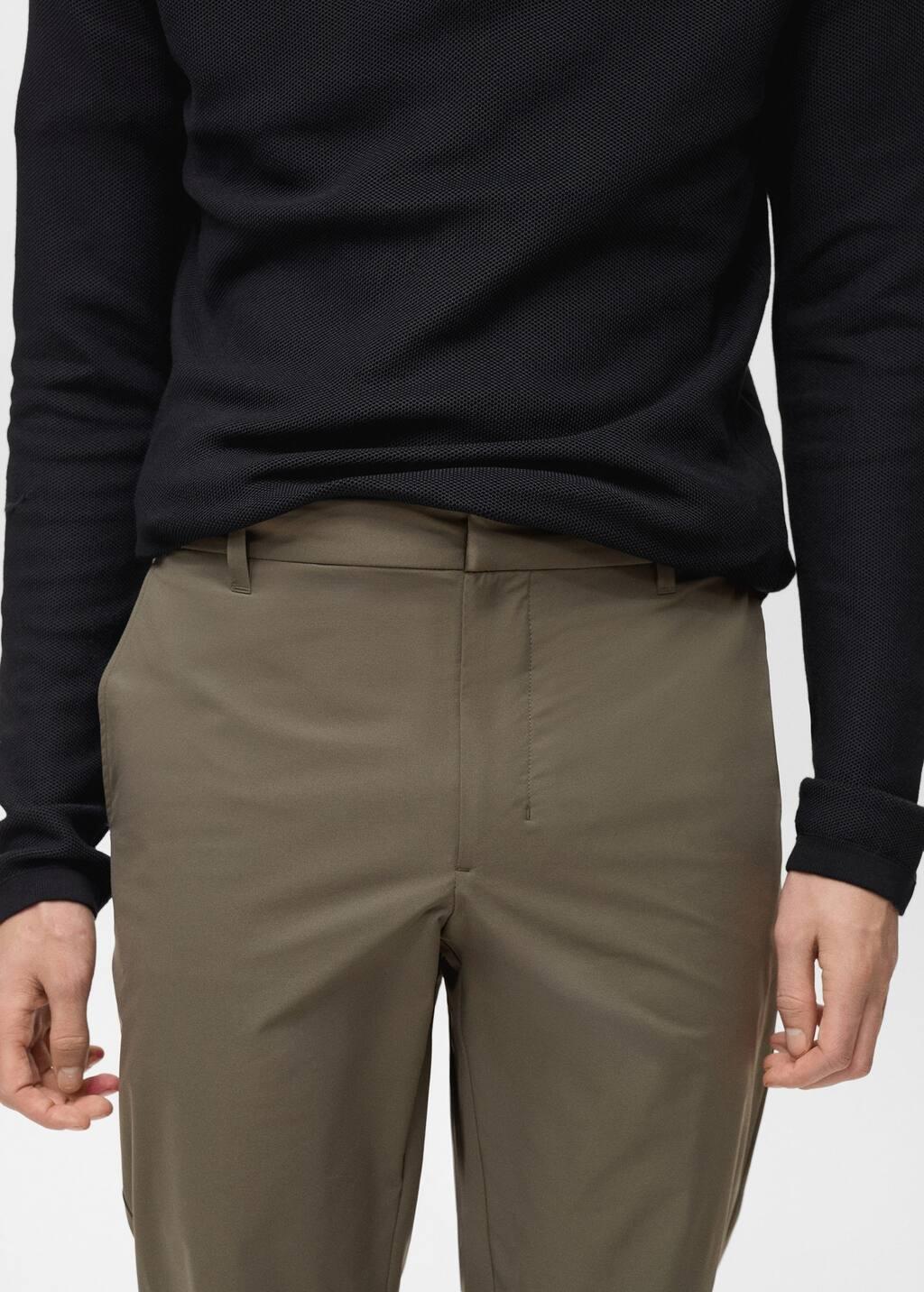 Green Stretch Fabric Slim-Fit Trousers With Drawstring, , large image number 1