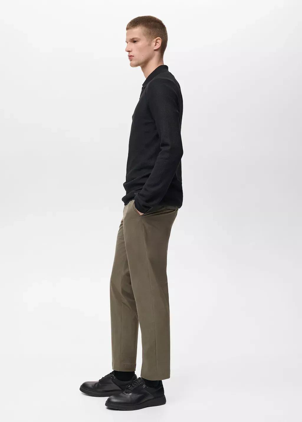 Green Stretch Fabric Slim-Fit Trousers With Drawstring, , large image number 2