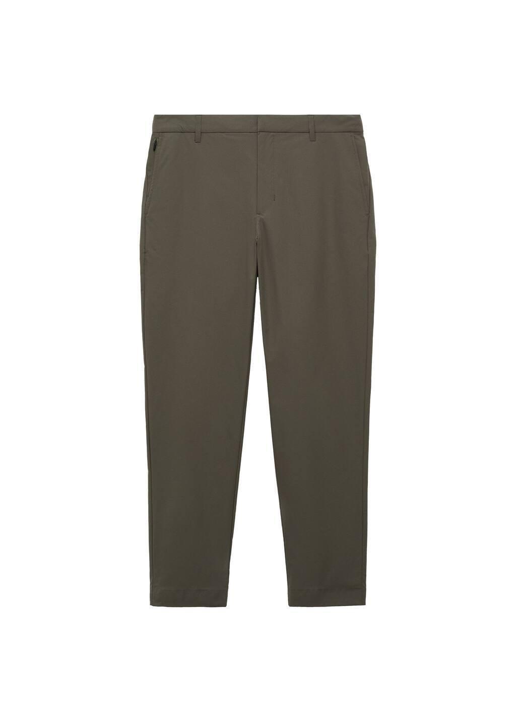 Green Stretch Fabric Slim-Fit Trousers With Drawstring, , large image number 3