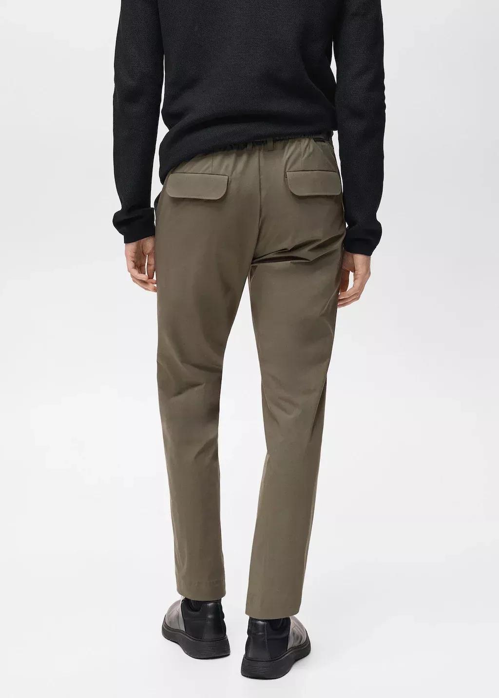 Green Stretch Fabric Slim-Fit Trousers With Drawstring, , large image number 6