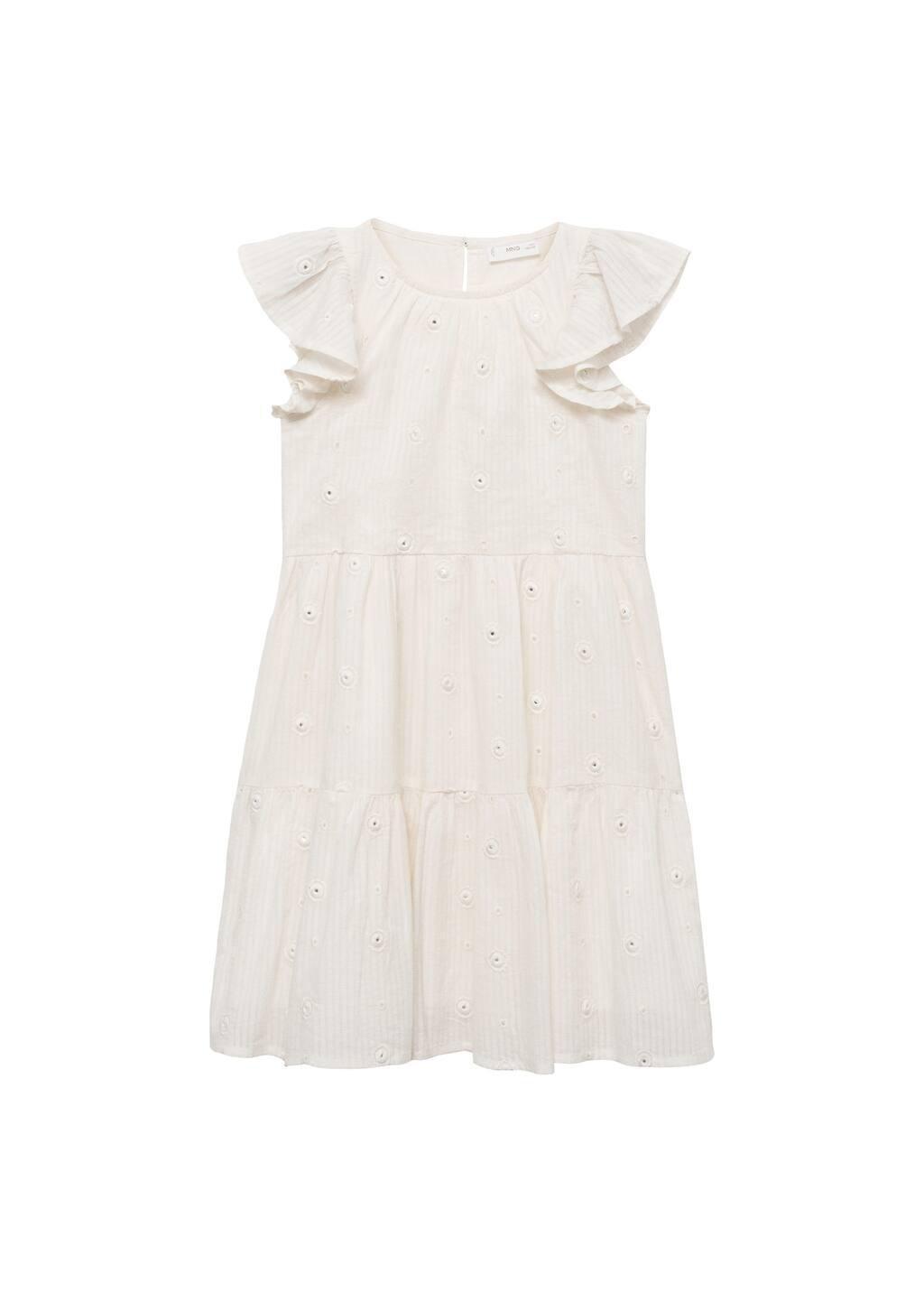 White Polka-Dots Cotton Dress, Kids Girl, , large image number 0