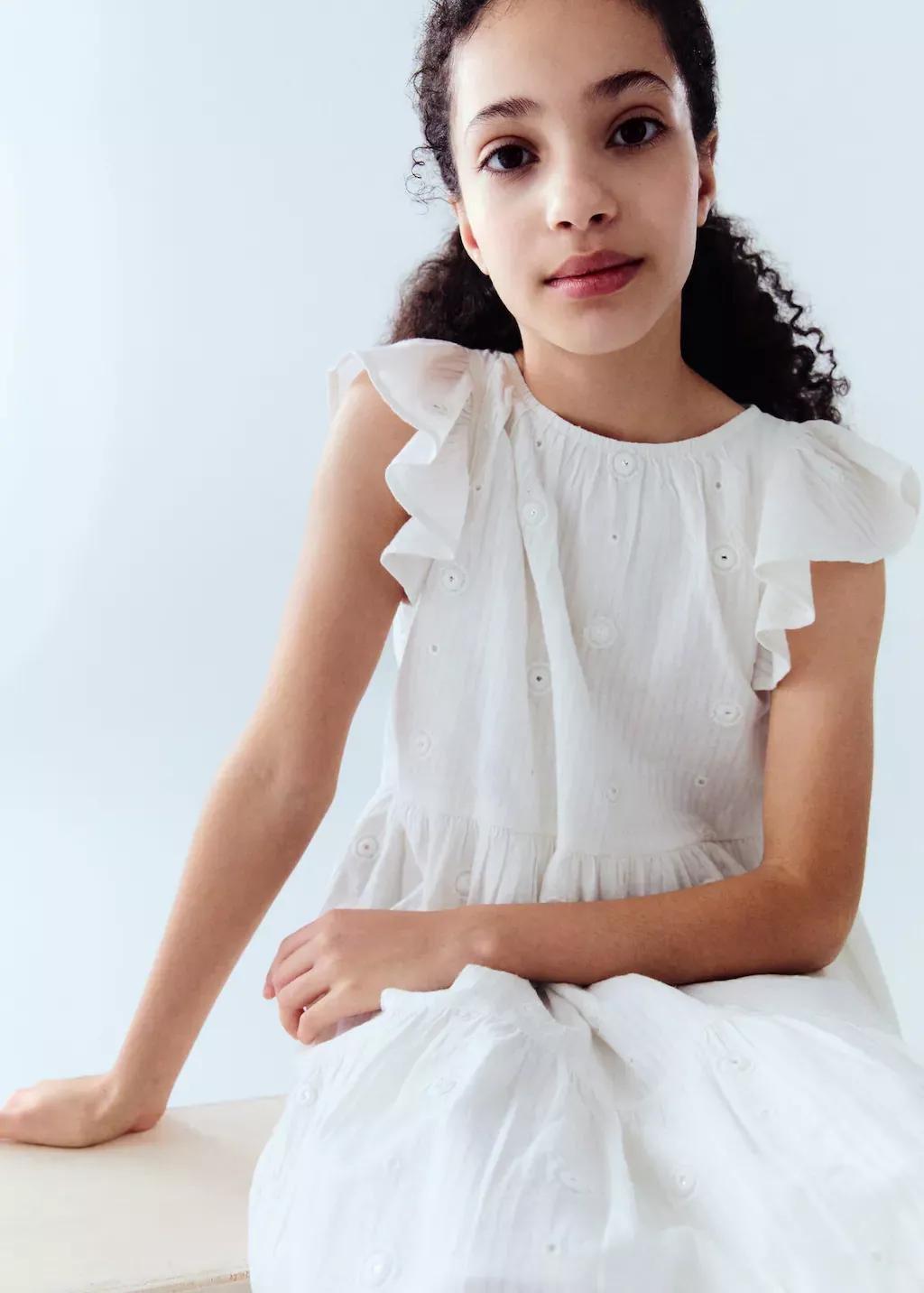 White Polka-Dots Cotton Dress, Kids Girl, , large image number 3