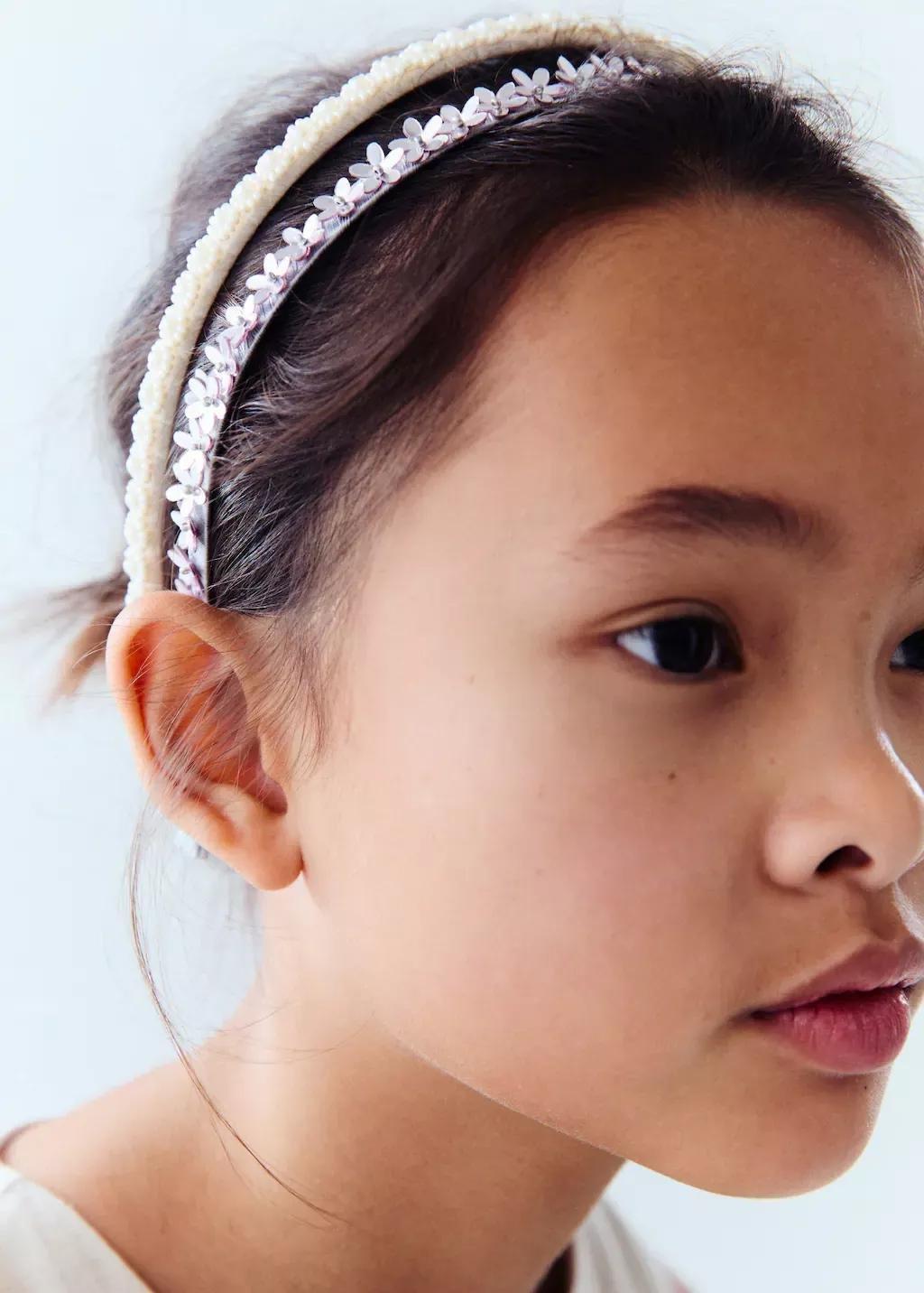 Silver Flower Hairband, Kids Girl, Silver, large image number 1