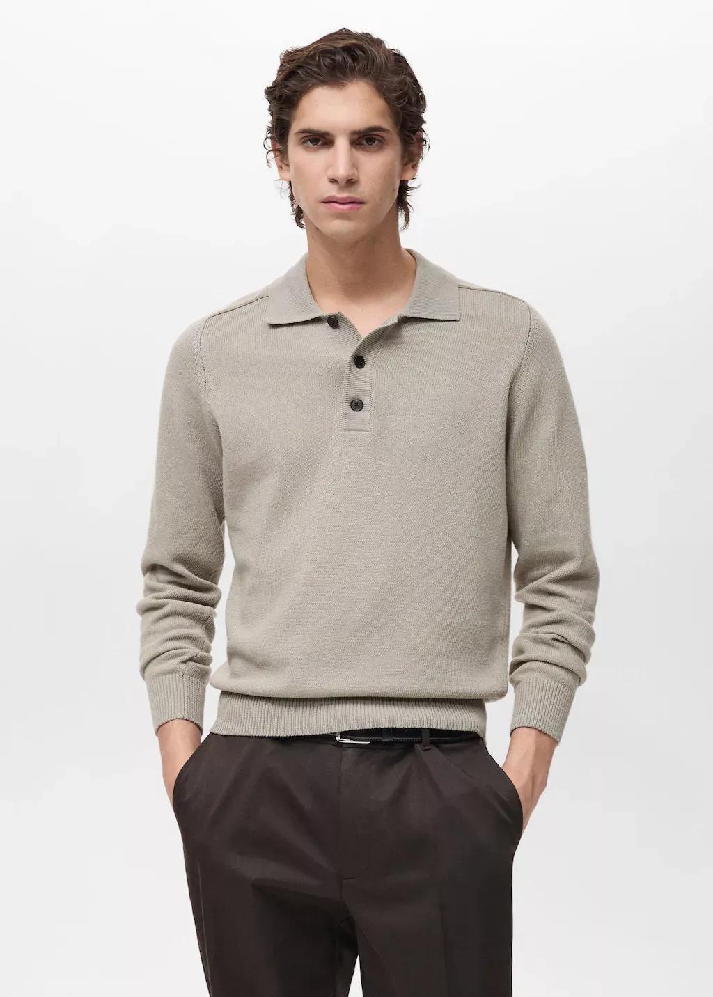 White Cotton Knitted Polo Shirt, , large image number 0