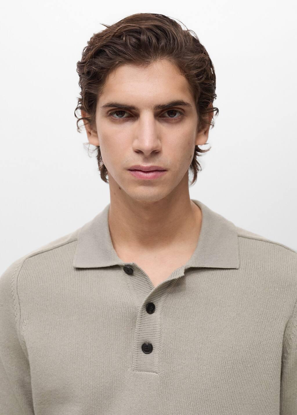 White Cotton Knitted Polo Shirt, , large image number 1