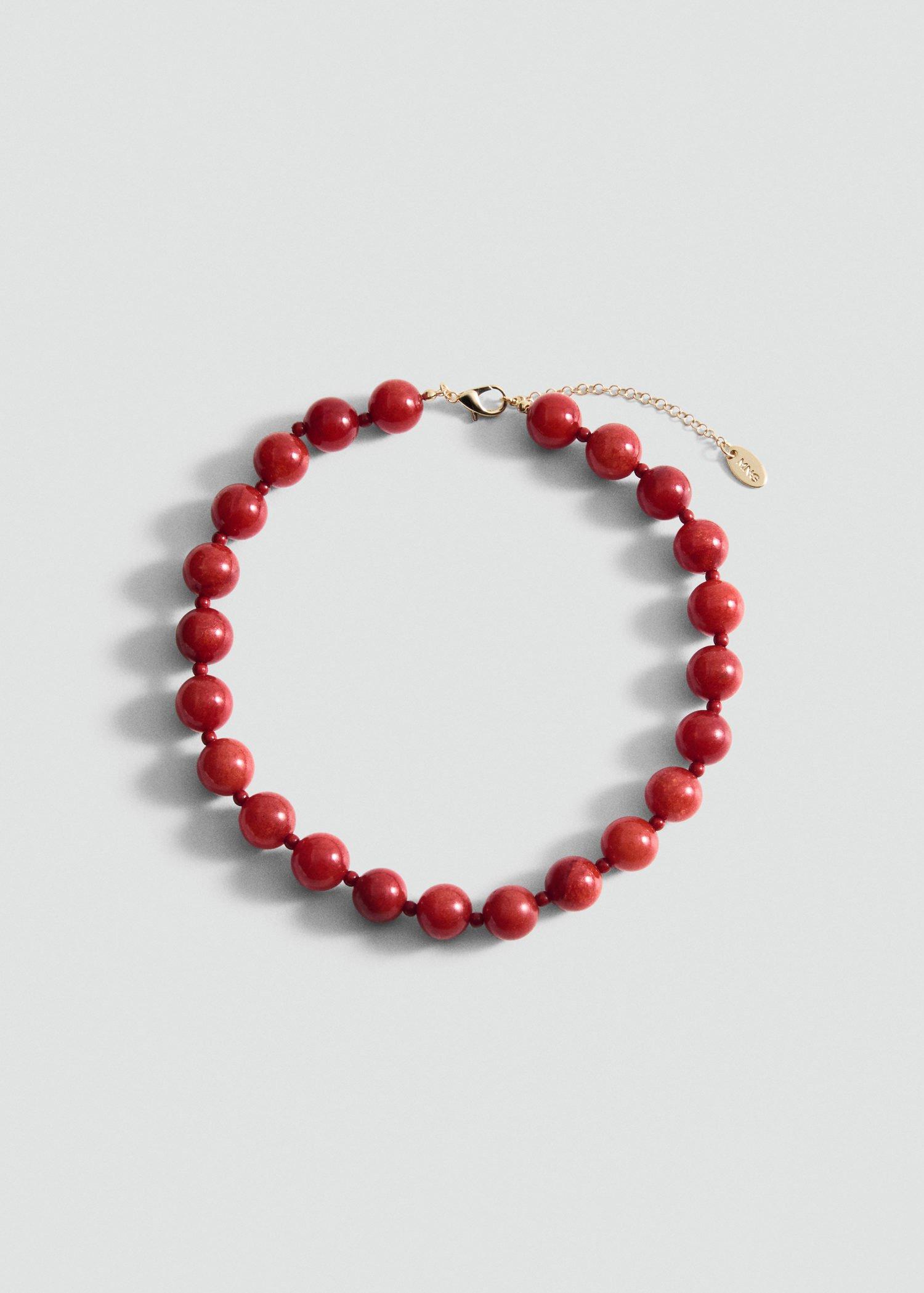 Red Bead-Stone Necklace, 0201_70, large image number 2