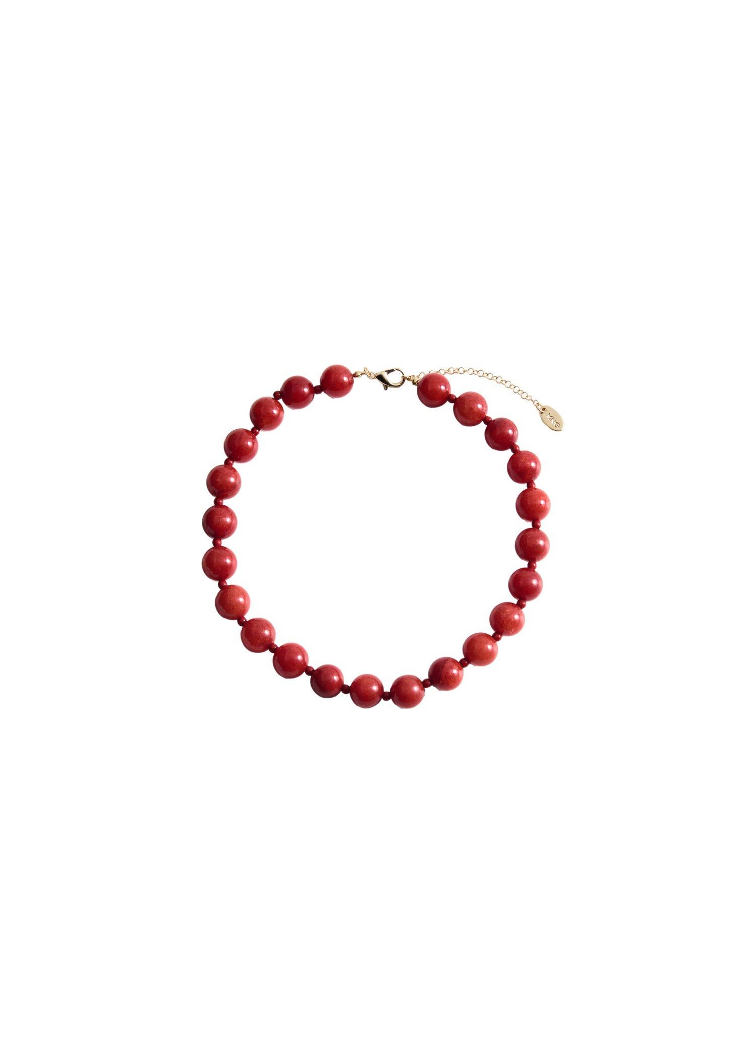 Red Bead-Stone Necklace, 0201_70, large image number 3