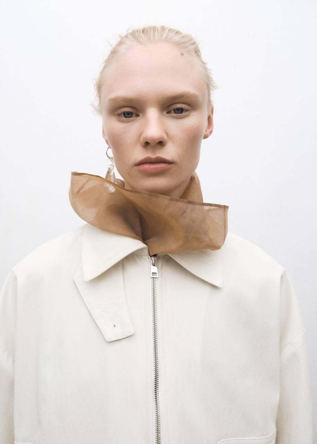 Beige Bomber Jacket With Adjustable Hem, , large image number 0