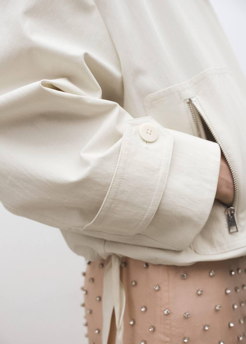 Beige Bomber Jacket With Adjustable Hem, , large image number 1
