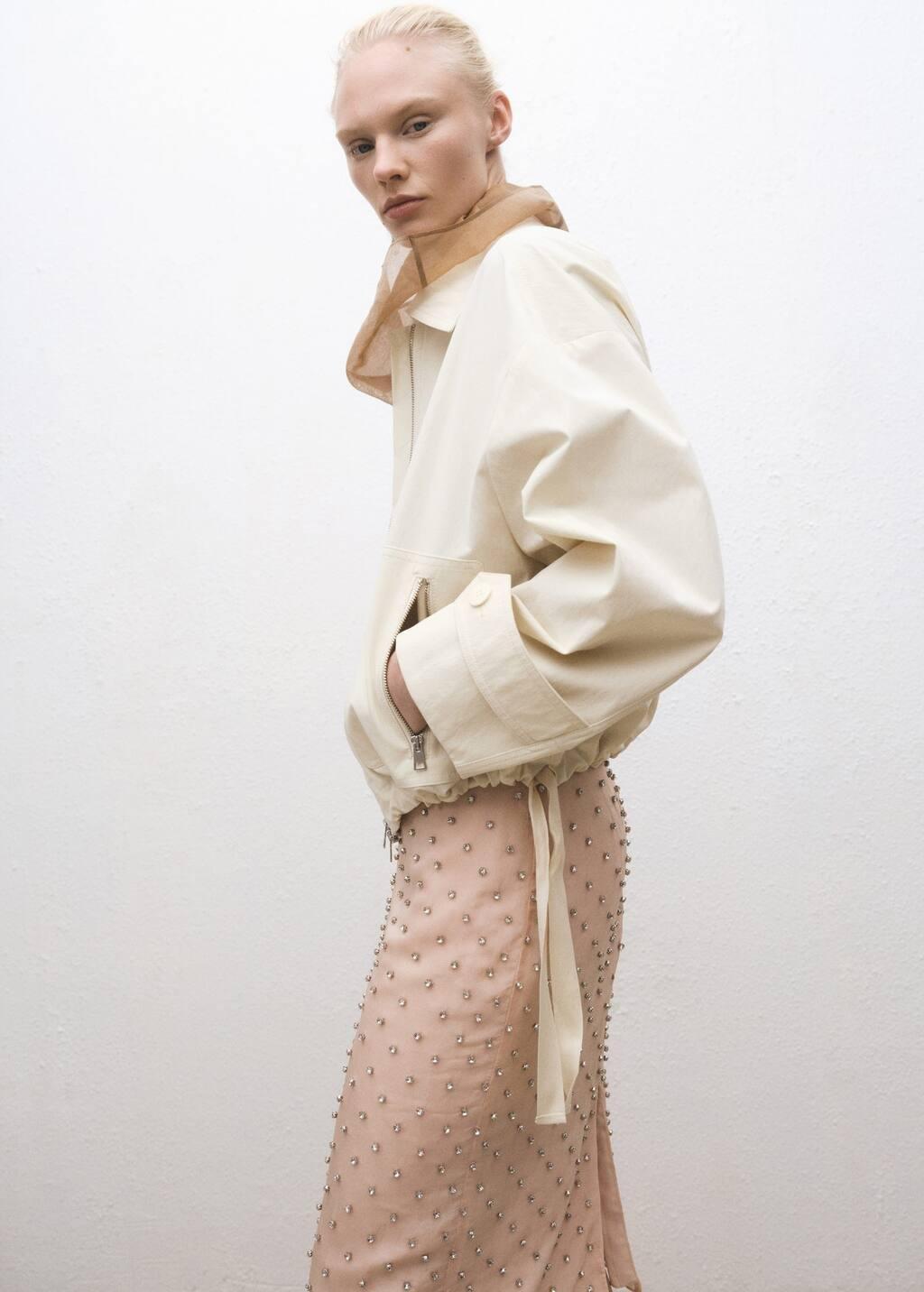 Beige Bomber Jacket With Adjustable Hem, , large image number 2