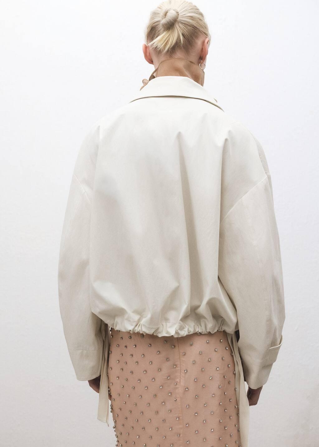Beige Bomber Jacket With Adjustable Hem, , large image number 5